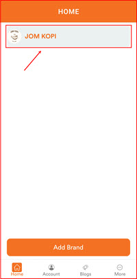Home screen showing brand list