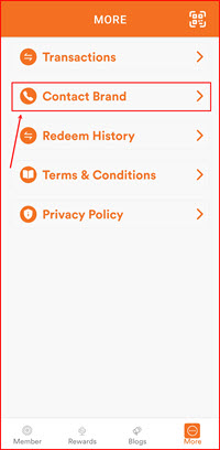 More menu showing Contact Brand option