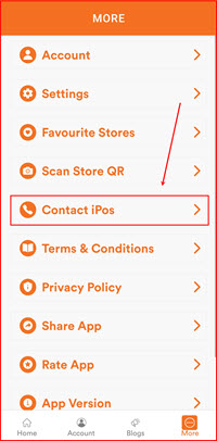 More menu showing Contact iPos option