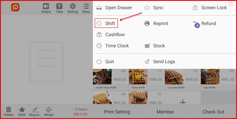 More dropdown menu with Shift option highlighted