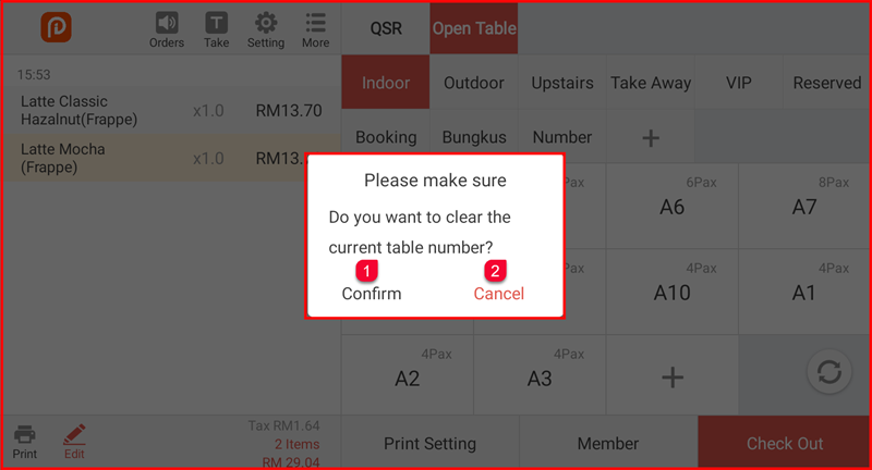 Confirmation dialog asking to clear the table