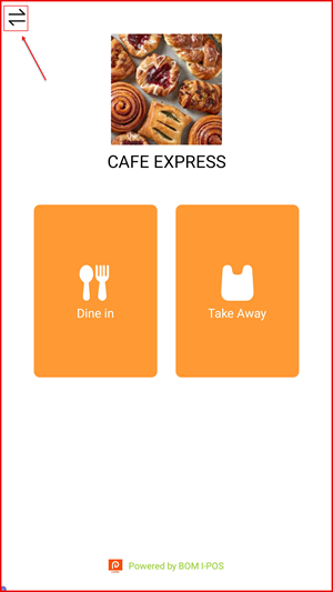 Customer Mode home screen with menu icon
