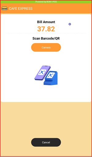 E-Wallet payment screen with Bill Amount and Scan Barcode/QR option