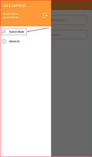 Side menu showing Switch Mode and About Us options