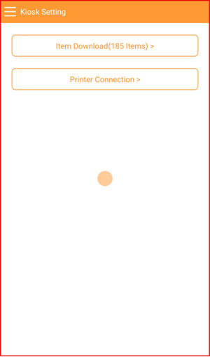 Kiosk Setting screen with Item Download and Printer Connection options