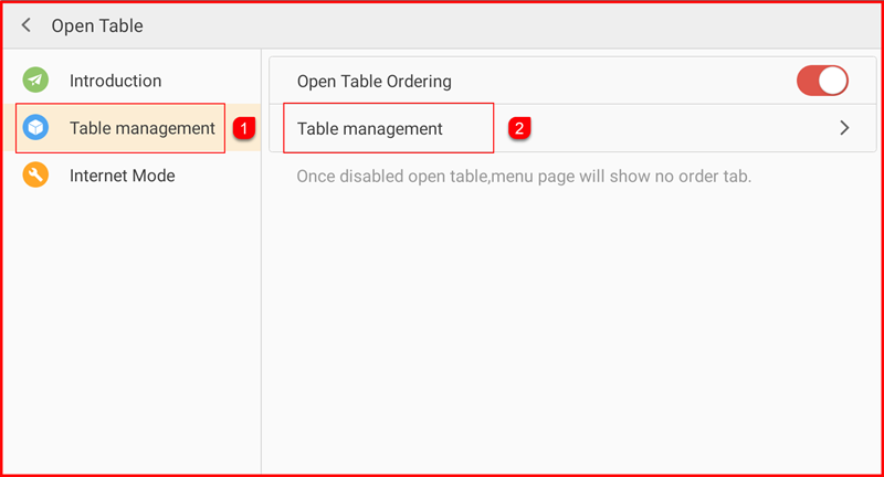 Open Table settings with Table management option