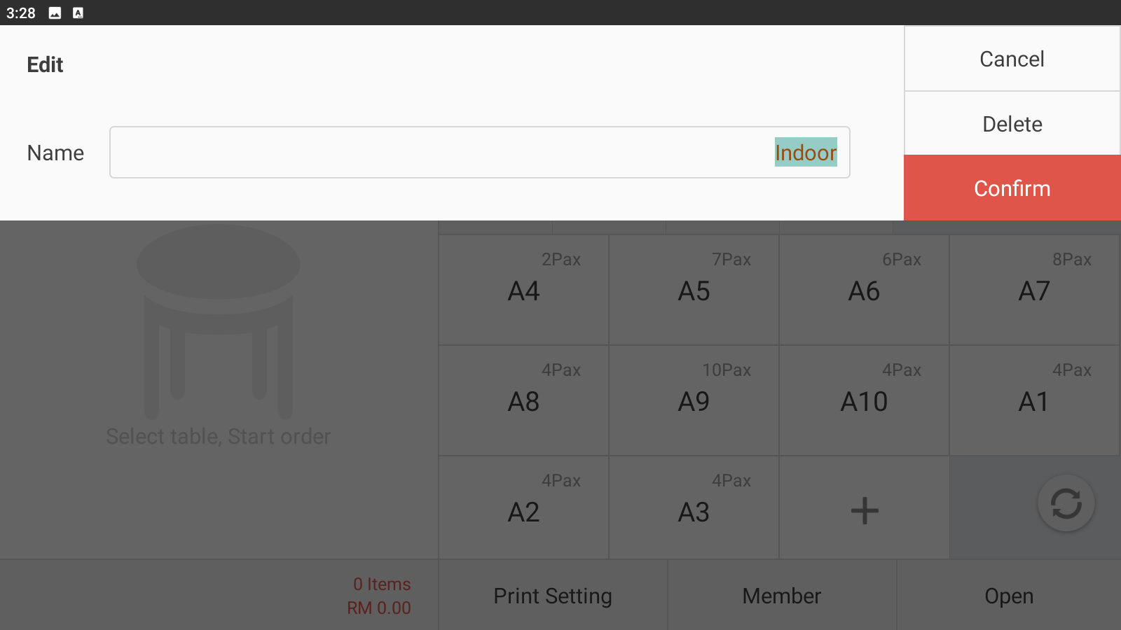 Edit panel showing Name field with Cancel, Delete and Confirm buttons