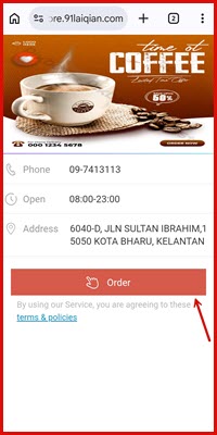 Store page with Order button