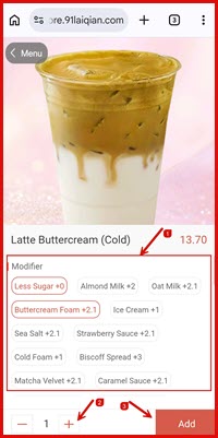 Item detail with modifiers