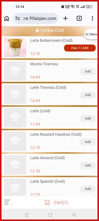 Menu with cart indicator